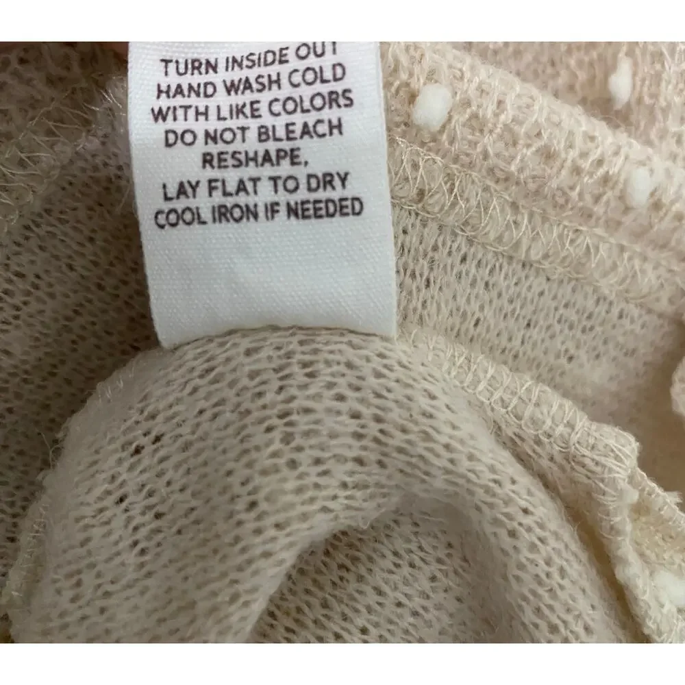 Blu Pepper Swiss Dot Sweater Back Tie Slit Oversized Boho Tan Size S - Picture 7 of 9